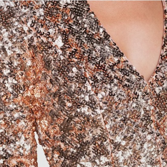 NWT Dress the Population Shauna Sequin V Neck Mini Dress Champagne Pink Gold XS - Picture 3 of 16